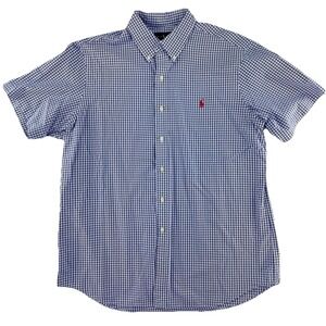 Ralph Lauren Short Sleeve Pony Button Up Shirt Mens XL Blue Plaid